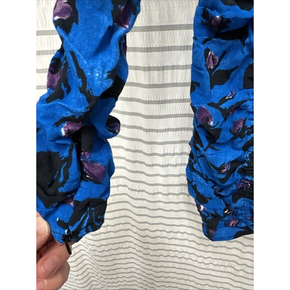 ZARA Mini Dress Womens Large Blue Floral Print Bodycone Long Sleeve NWT - Picture 5 of 10